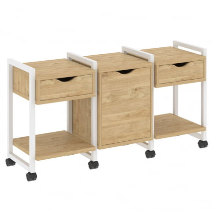 Тумба на колесных опорах наборная. Вариант №6 LOFT VR.L-TN-6.K Металл белый Тиквуд светлый_0