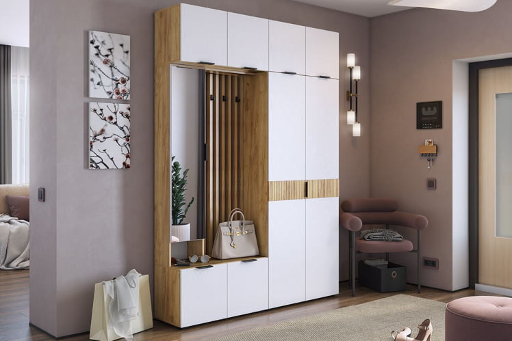 Прихожая Бери К4 Дуб крафт золотой/белое дерево_0