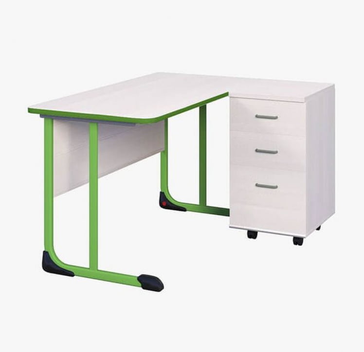 Стол учителя с тумбой 1350х650 с антивандальной полиуретановой кромкой Оливковый/Серый_0