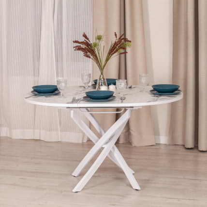 Стол MANZANA ЛДСП/HPL/металл, 100 х 100+30 х 75 см, Мрамор светлый/белый_12
