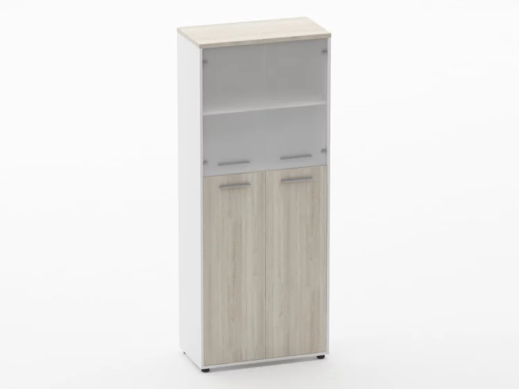 Шкаф 4 широкий верх стеклянные двери, низ закрытый Deka 10.19.191 Дуб Сантана светлый/Белый_0