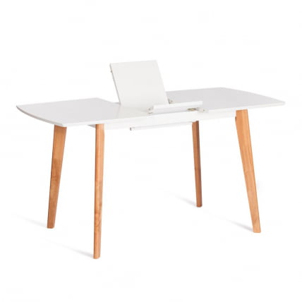 Стол обеденный раскладной Claire столешница МДФ, опоры дерево гевея, белый / натуральное дерево, 110+30 x 75 x 75см_10