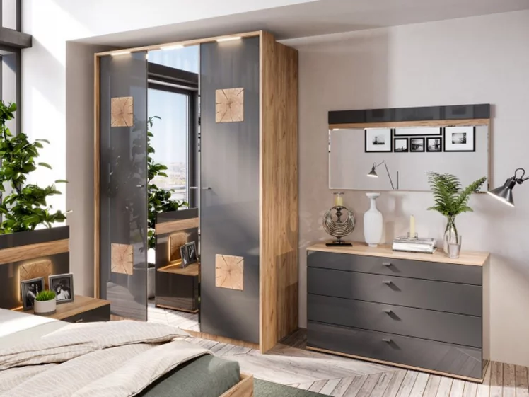 Комод 1200 с 4 ящиками и зеркалом Фиджи 011 Дуб Золотой Антрацит_11