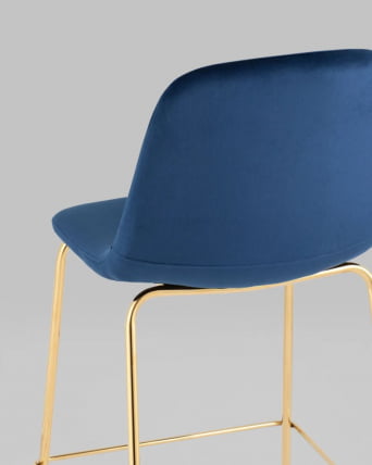 Стул полубарный Валенсия SN велюр Синий золотые ножки_3