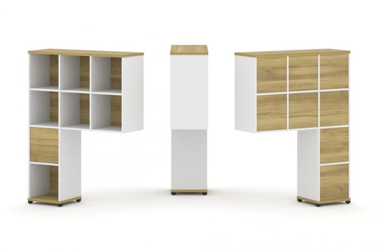 Надставка на стол высокая односторонняя + задняя стенка (8 шт.) + блок с 2-мя ящиками (1 шт.) CONCEPT CN.ONV-002 Дуб Винченцо Белый бриллиант Черный металл_0