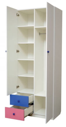 Шкаф дверный комбинированный с ящиками и зеркалом Радуга Белый/Лайм/Синий_1