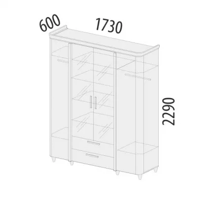 Шкаф четырехдверный с зеркалом Катрин 92.14 Дуб венге Белый песок Браун вуд_1