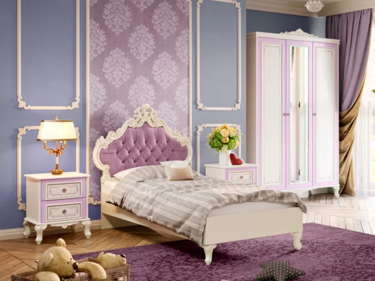 Кровать односпальная 900 с мягким изголовьем Маркиза ЛД 517.065.000 Алебастр Сиреневый_7