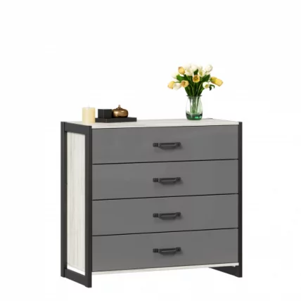 Комод с 4 ящиками Техно ЛД 678.110.000 Дуб Крафт белый Серый шифер_2