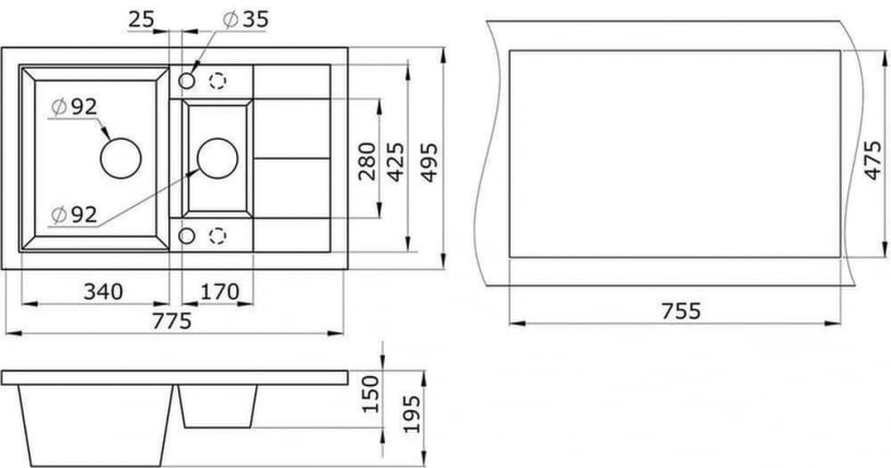 Кухонная мойка GRANULA 7802 Пирит_2