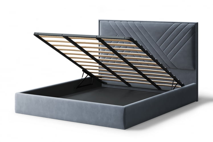 Кровать МИРА 2000*1200мм (без опор), велюр Бренди лайт 28 (серый), (б/основания, б/матраса)_2