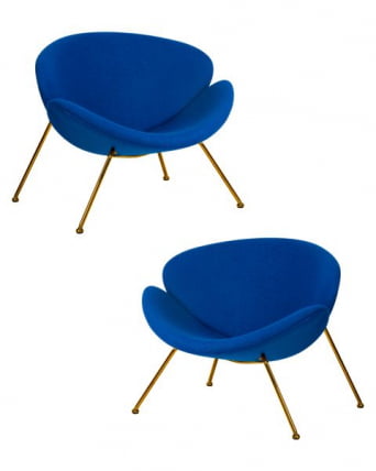 Кресло дизайнерское ДОБРИН ЕМИЛЙ (синяя ткань АФ6, золотое основание) 2 шт / DOBRIN EMILY AF6,_0