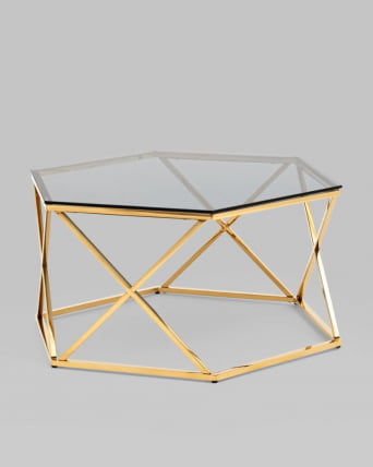 Журнальный столик Круз 93*80 стекло smoke сталь Золото_2