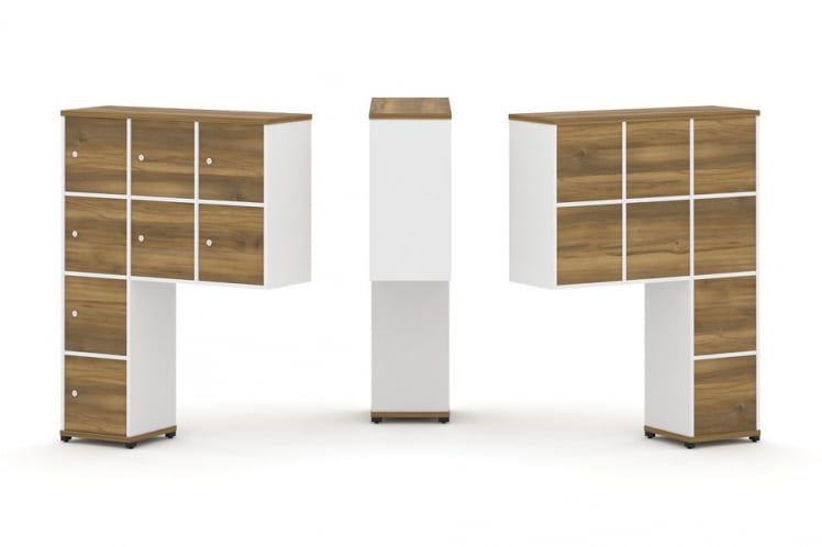 Надставка на стол высокая односторонняя + задняя стенка (8 шт.) + распашной фасад (8 шт.) CONCEPT CN.ONV-010 Сандал Янтарный Белый бриллиант Черный металл_0