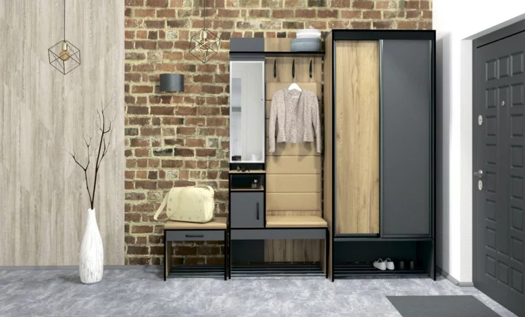 Прихожая Ольга-Лофт комплект №1 Дуб Крафт золотой Темно-серый_0