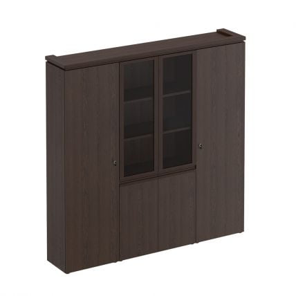 Шкаф комбинированный (для документов узкий + со стеклом + для одежды узкий) MARK МК 377 Дуб валенсия_0