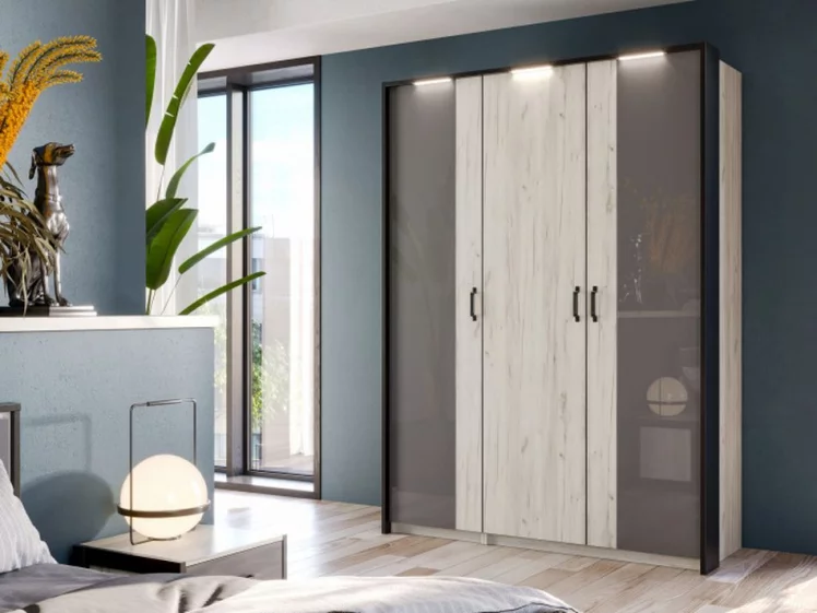 Шкаф четырехстворчатый с комбинированными дверями Техно 13 Дуб Крафт белый Серый шифер_4