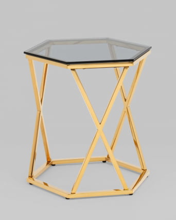 Журнальный столик Круз 48*42 стекло smoke сталь Золото_2