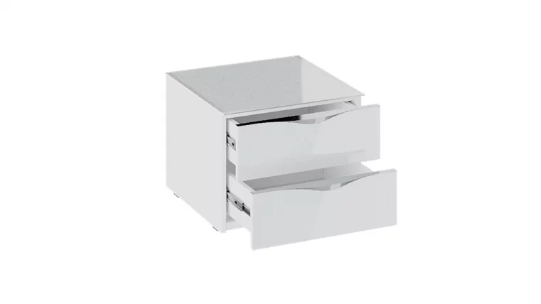 Тумба прикроватная с 2 ящиками Глосс ТД 319.03.01 Белый глянец/Стекло_1