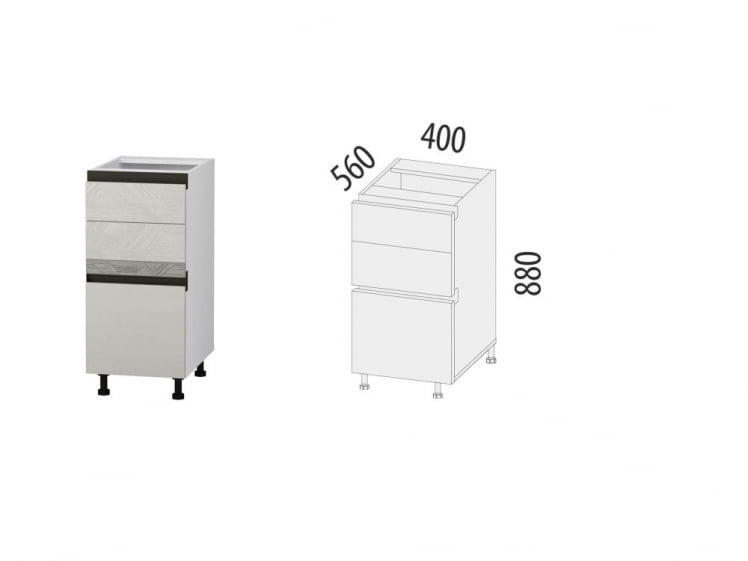 Напольный шкаф (3 ящика с доводчиком Titusoft) Бостон 60_3