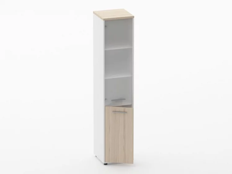 Шкаф 4 узкий верх стеклянная дверь, низ закрытый Deka 10.19.17Л Туя/Белый_1