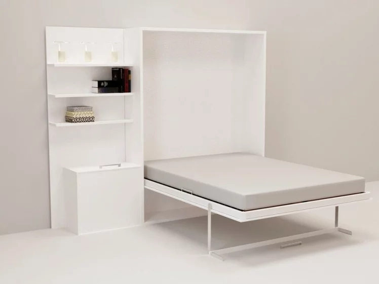 Откидная кровать с полкой Смарт 1 К 1600+П левая Белая шагрень_1