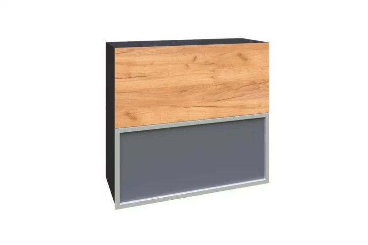 Шкаф кухонный 800 горизонтальный с 2 складными дверями комбинированный со стеклом Шервуд ЛД 281.981.000.049 Черный Дуб золотой_0