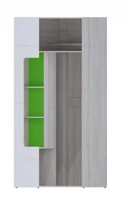 Шкаф угловой с полками Палермо Юниор 08 Белый глянец Ясень шимо светлый Зеленый_3