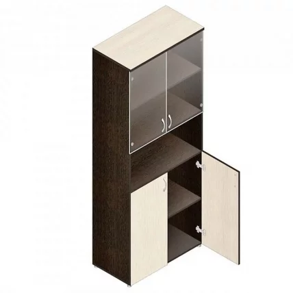 Шкаф для документов с прозрачными стеклами Р.Ш-4СБ Венге/Дуб молочный_0