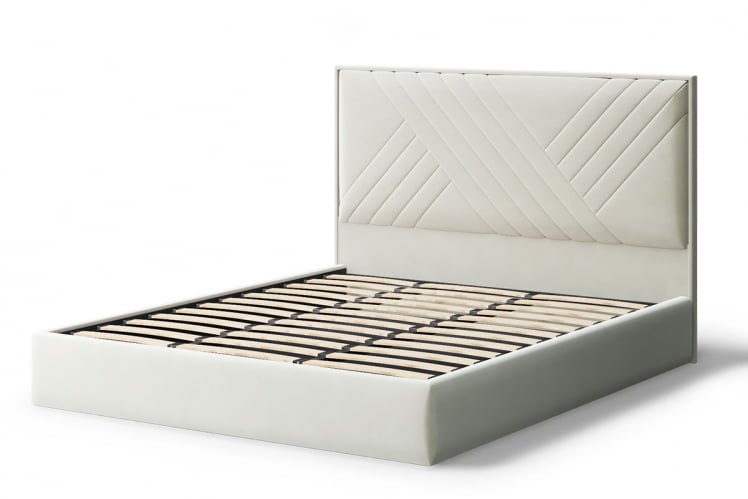 Кровать МИРА 2000*1200мм (без опор), велюр Бренди лайт 02 (серо-белый), (б/основания, б/матраса)_1