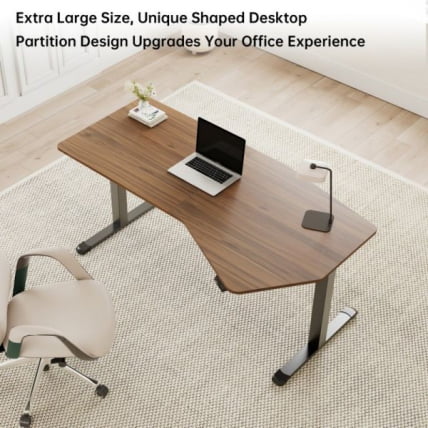 Стол компьютерный с электроприводом Eureka ERK-EDI-HTG-SW (Heptagon), орех_5