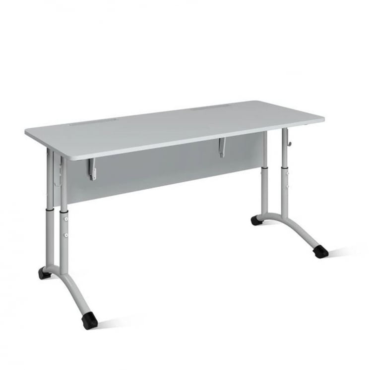 Стол ученический 2-местный регулируемый (ростомат) (рост 5-7) 1200х500 мм ЛДСП Ясень шимо светлый/Металл Серый_0