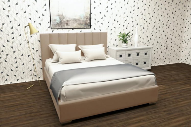 Мягкая интерьерная кровать Терра с ортопедическим основанием Цвет фасада: Светло коричневый; Материал фасада: Металл/Велюр; Спальное место: 900х2000 мм_0