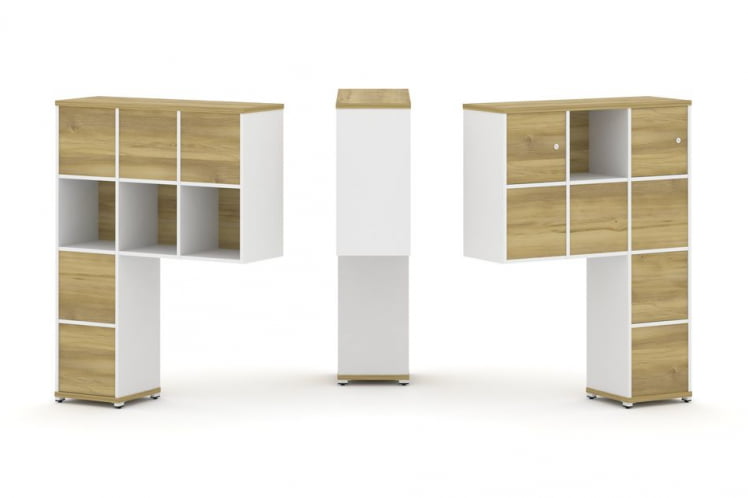 Надставка на стол высокая двухсторонняя + задняя стенка (8 шт.) + блок с 1-м ящиком (2 шт.) + распашной фасад (2 шт.) CONCEPT CN.DNV-007 Дуб Винченцо Белый бриллиант Белый металл_0