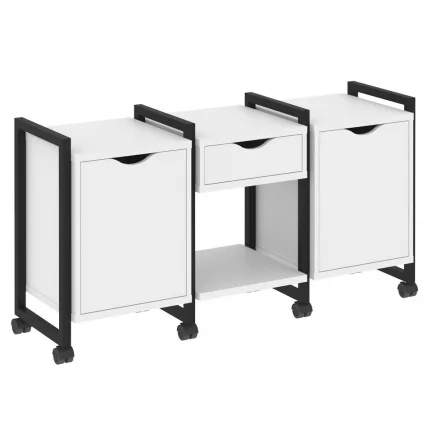 Тумба на колесных опорах наборная. Вариант №7 LOFT VR.L-TN-7.K Металл черный Белый Бриллиант_0