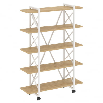 Стеллаж на колесных опорах - 5 полок LOFT VR.L-MST.K-5.8V Металл белый Тиквуд светлый_0