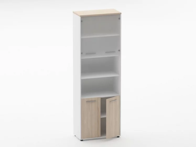 Шкаф 5 широкий верх стеклянная дверь, низ закрытый, две полки открытые Deka 10.23.191 Туя/Белый_1