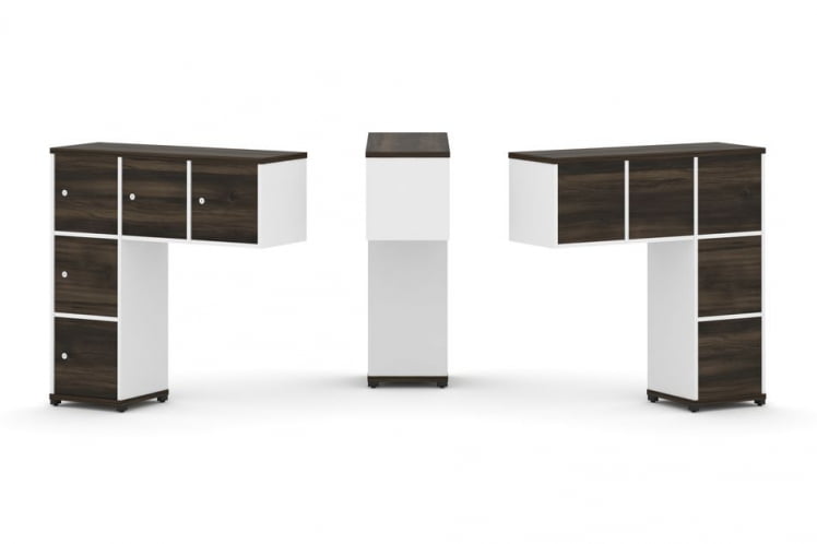 Надставка на стол низкая односторонняя + задняя стенка (5 шт.) + распашной фасад (5 шт.) CONCEPT CN.ONN-007 Дуб Мали Белый бриллиант Черный металл_0