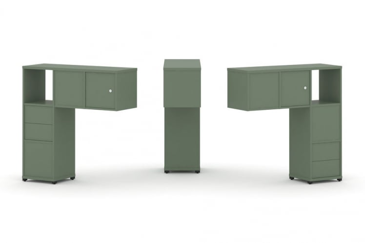 Надставка на стол низкая двухсторонняя + задняя стенка (4 шт.) + блок с 2-мя ящиками (2 шт.) + распашной фасад (2 шт.) CONCEPT CN.DNN-004 Кобо Черный металл_0