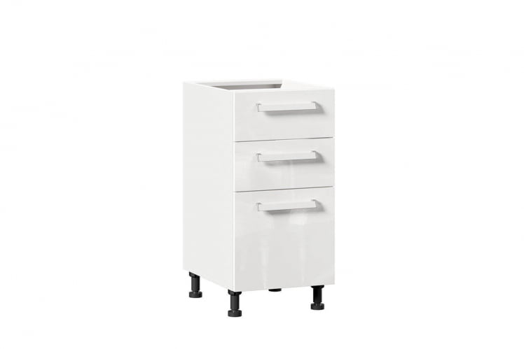 Тумба кухонная 400 с 3 ящиками (4) Герда ЛД 272.115.000 Белый/Белый глянец_0