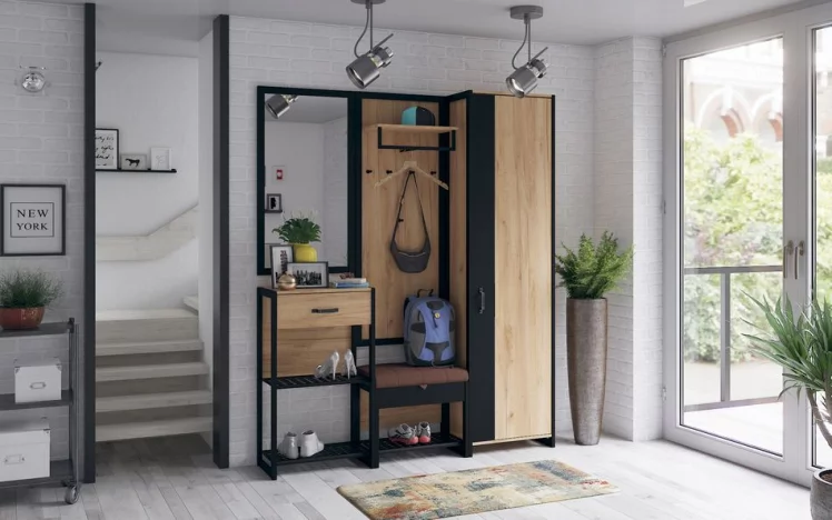 Вешалка с банкеткой Техно ЛД 02 Дуб Золотой Черный_7