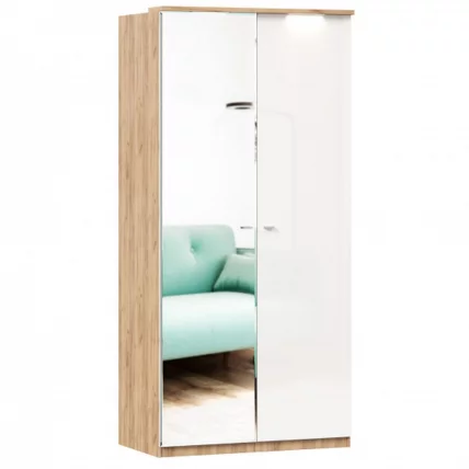 Шкаф двухстворчатый с зеркалом Фиджи ЛД 659.239.000 Дуб Золотой Белый_0