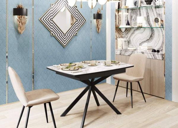 Обеденный стол Орфей 46 (02) Мрамор золотистый-Черный_2