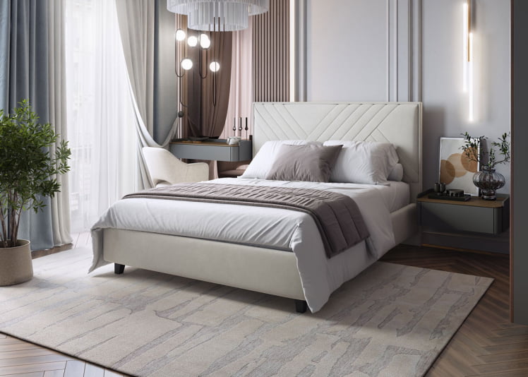 Кровать МИРА 2000*1200мм (без опор), велюр NEO 02 (бежевый), (б/основания, б/матраса)_3