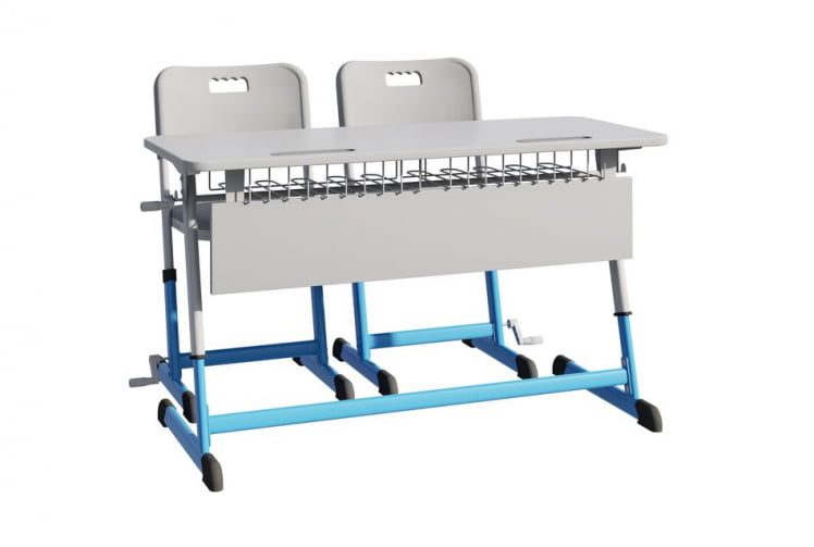 Парта двухместная НОМАД В с ручной регулировкой высоты (рост 4-6) Голубой/Серый / NOMAD V_1