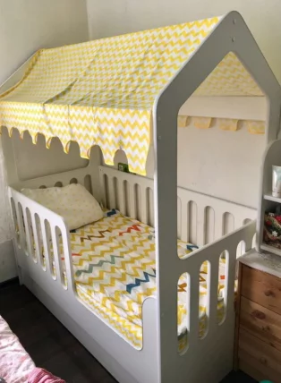 Кроватка-Домик с ящиком белая розовая_1