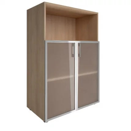 Шкаф книжный средний со стеклом в раме Lacobel без топа YALTA LT-ST 2.2R black Снежная Патина_0