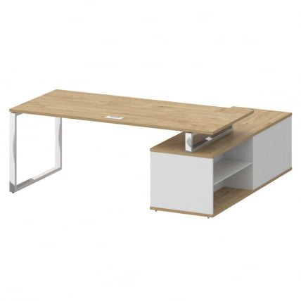 Стол руководителя с опорной греденцией , левый SHIFT SK.SRG-200 (L) Тиквуд Светлый/Белый Бриллиант_1