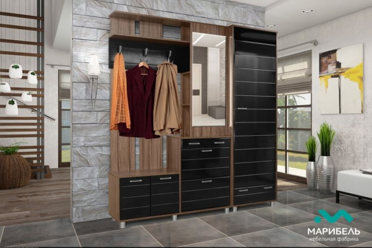 Набор для прихожей Визит - 11 Черный глянец Индиан эбони_0