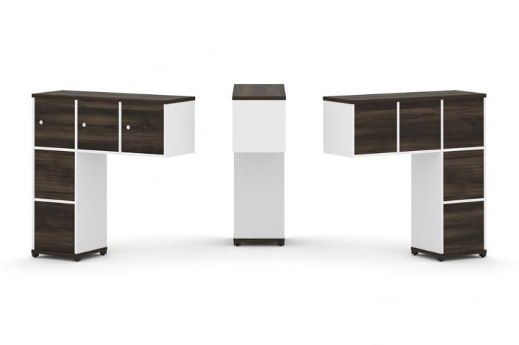 Надставка на стол низкая односторонняя + задняя стенка (5шт.) + блок с 2-мя ящиками (2шт.) + распашной фасад (3 шт.) CONCEPT CN.ONN-005 Дуб Мали Белый бриллиант Черный металл_0